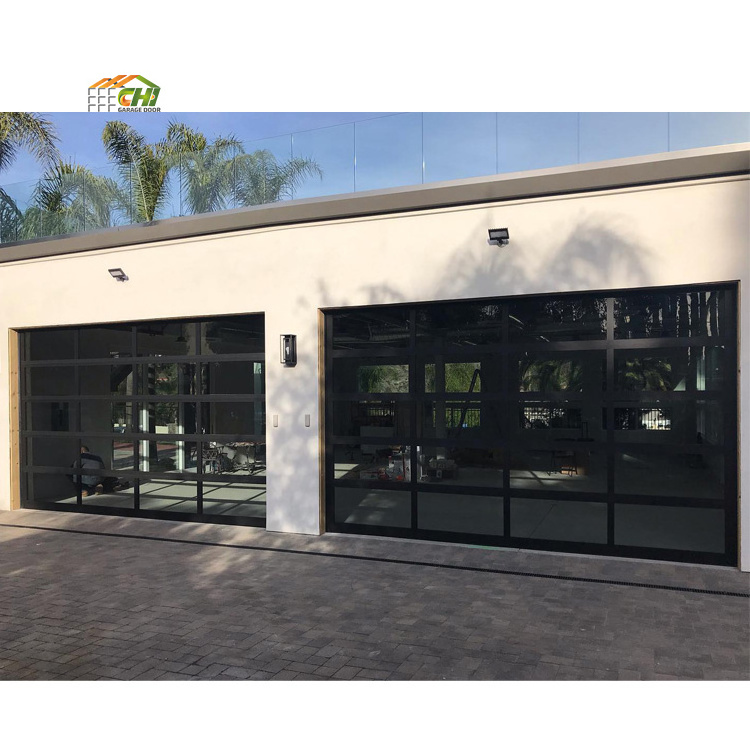 Aluminum Full View Plexiglass Glass Garage Door 16x8 Black Glass Garage Roller Door