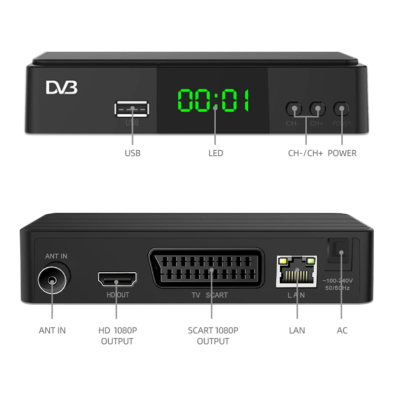 Customized h265 Digital Terrestrial TV Decoder 1080P Full HD FTA DVB T2 Receiver DVB T2 Set Top Box