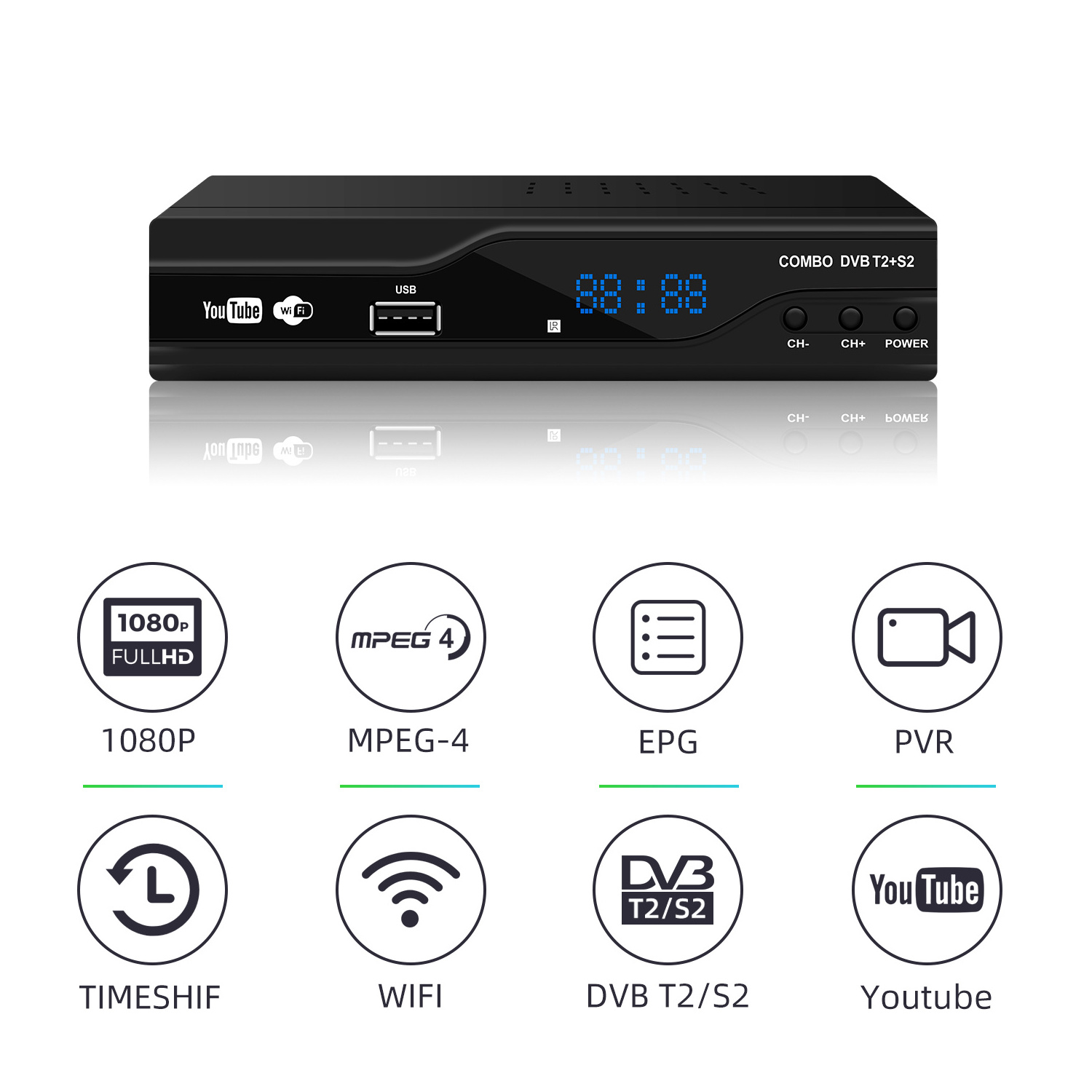 Combo DVB T2 1080P H.265 Decoder Satellite TV  Receiver Satellite DVB T2 Combo Set Top Box DVB S2/T2 Twin Tuner TV