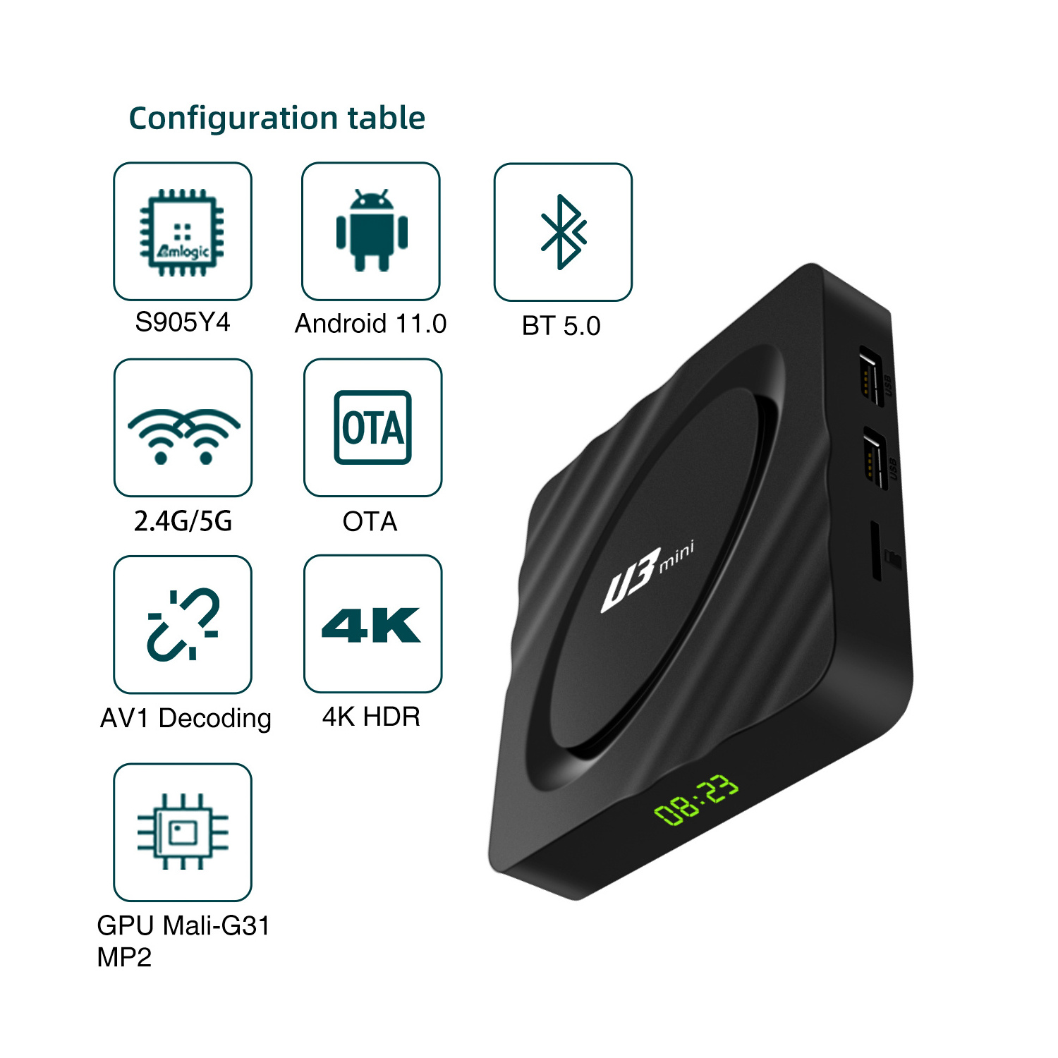 4K HD Android TV Tuner Android 11 2GB/16GB DDR RAM Flash EMMC TV BOX  Support LAN 100M Ethernet 2.4G wireless STB H.265 Decoder