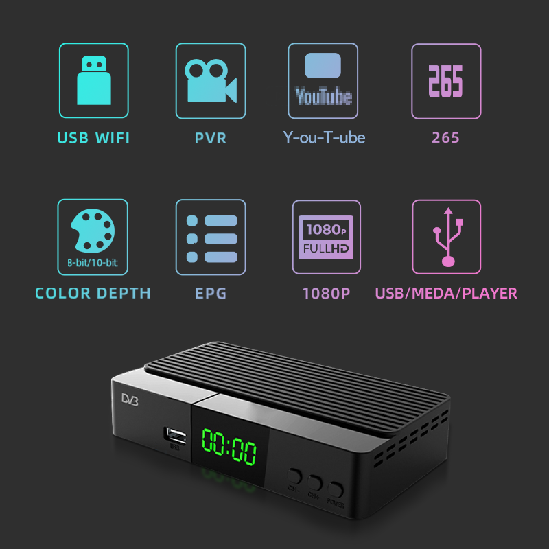 Customized h265 Digital Terrestrial TV Decoder 1080P Full HD FTA DVB T2 Receiver DVB T2 Set Top Box