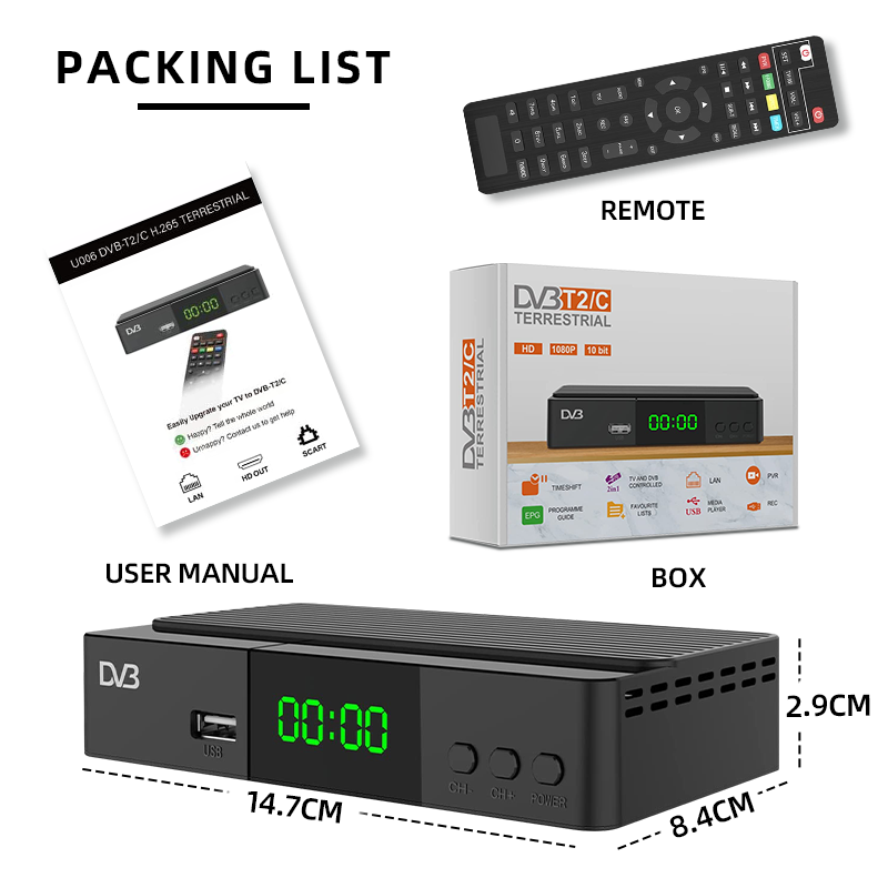 Customized h265 Digital Terrestrial TV Decoder 1080P Full HD FTA DVB T2 Receiver DVB T2 Set Top Box