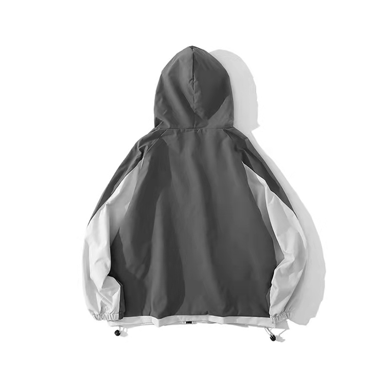 Casual Autumn Black Full Zipper Hood Polyester Lightweight Windbreaker Outwear Bomber Jacket Unisex For Mens