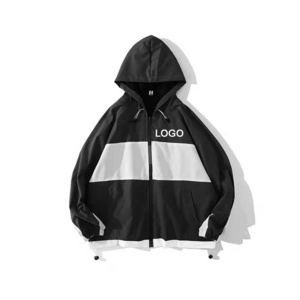 Casual Autumn Black Full Zipper Hood Polyester Lightweight Windbreaker Outwear Bomber Jacket Unisex For Mens