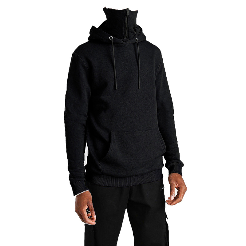 custom unisex high quality thick 460 gsm cotton heavyweight black french terry oversized zip up cut n sew hoodie with face cover