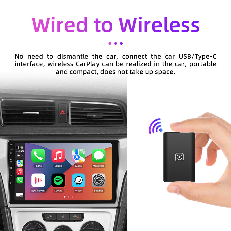 TIMEKNOW Plug Play Wireless Carplay Adapter Carplay Dongle Ai Box Wired to Wireless for iPhone for Cars from 2015 & iOS 10+