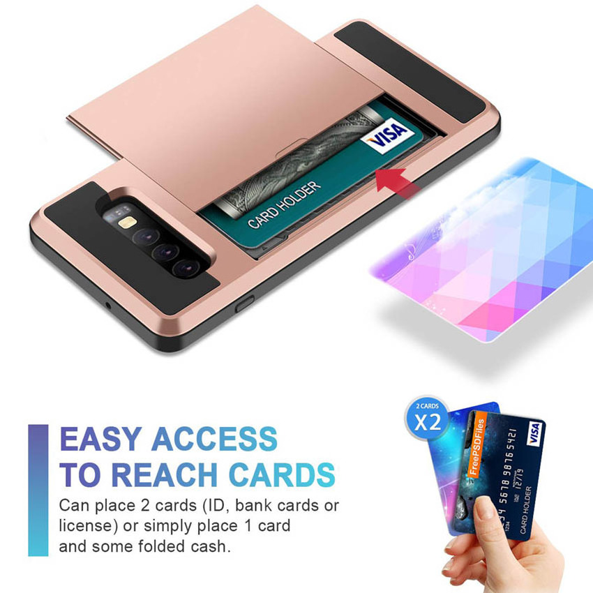 Shockproof Case Hybrid Card Slide Phone Cover For Samsung Galaxy Note 10 Plus 5G S10 S9 S7 Edge S8 S8 Plus Wallet Case