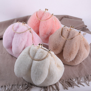 Plush Bag Female Oblique Fashion Crossbody Shoulder Bag Lovely Chain Women Handbag  Autumn Winter Rabbit Ear Clip Mouth Bag