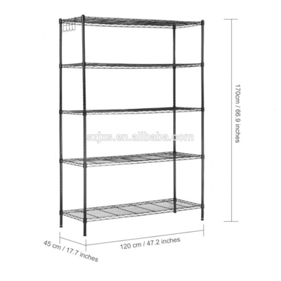 5-Tier NSF Wire Shelving With Hooks  Commercial Wire Shelf Rack Chrome Duty Utility Wire Rack