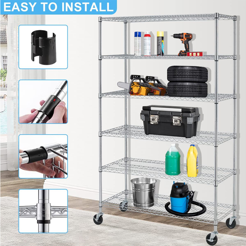 Warehouse Storage Shelves Chrome Plated Wire Shelving Units Metal Shelf with Wheels NSF Certification Adjustable wire rack