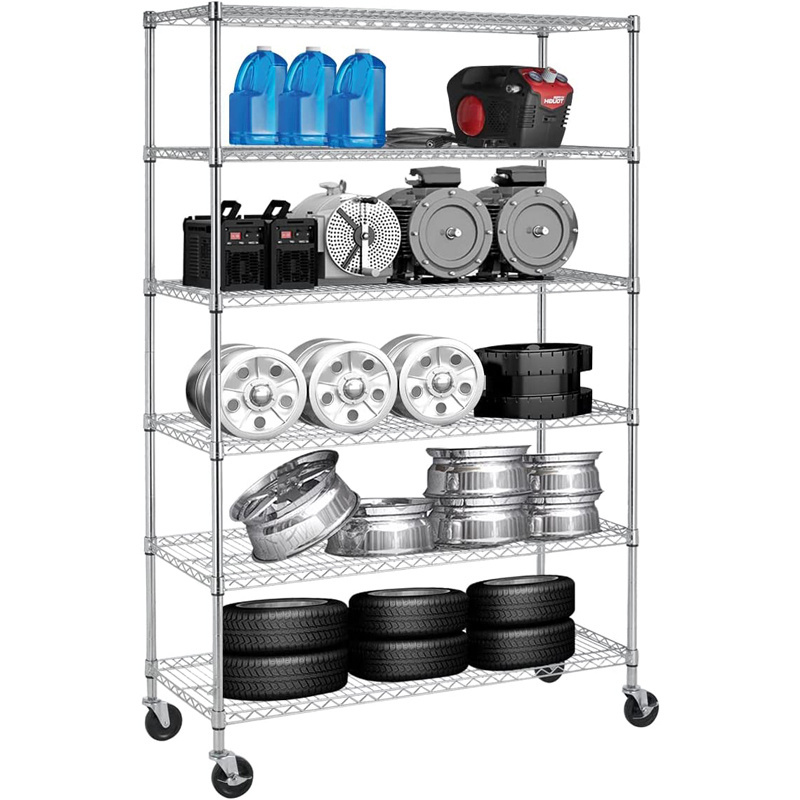 Warehouse Storage Shelves Chrome Plated Wire Shelving Units Metal Shelf with Wheels NSF Certification Adjustable wire rack