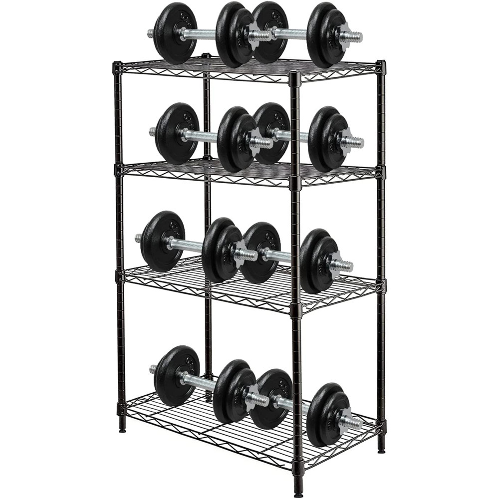 4 Tier Black Storage Shelf Wire Shelving Unit, Adjustable Metal Storage Rack for Kitchen Bathroom with Leveling Feet