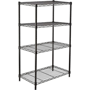 4 Tier Black Storage Shelf Wire Shelving Unit, Adjustable Metal Storage Rack for Kitchen Bathroom with Leveling Feet