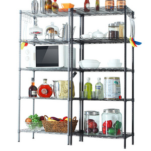 5-Wire Shelving Metal Storage Rack Adjustable Shelves, Standing Storage Shelf Units for Bathroom Kitchen Pantry Closet Black