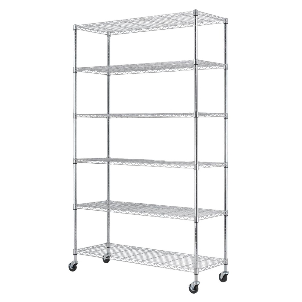 Movable Wire Shelf for Restaurant Garage Kitchen Pantry Commercial Rack, Chrome 6-Tier Storage Shelves on Wheels