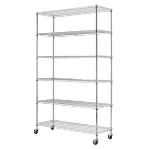 Movable Wire Shelf for Restaurant Garage Kitchen Pantry Commercial Rack, Chrome 6-Tier Storage Shelves on Wheels