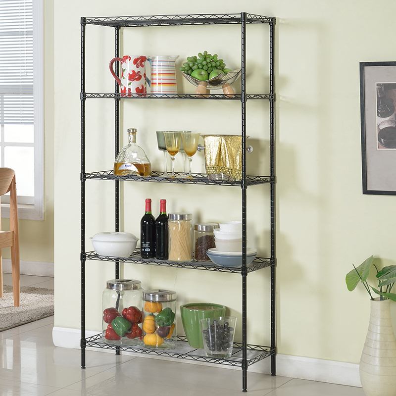 5-Wire Shelving Metal Storage Rack Adjustable Shelves, Standing Storage Shelf Units for Bathroom Kitchen Pantry Closet Black