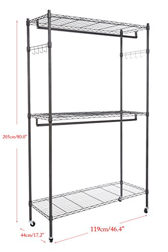 Heavy Duty Rolling Garment Rack 3-Tiers Wire Shelving