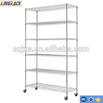 Movable Wire Shelf for Restaurant Garage Kitchen Pantry Commercial Rack, Chrome 6-Tier Storage Shelves on Wheels