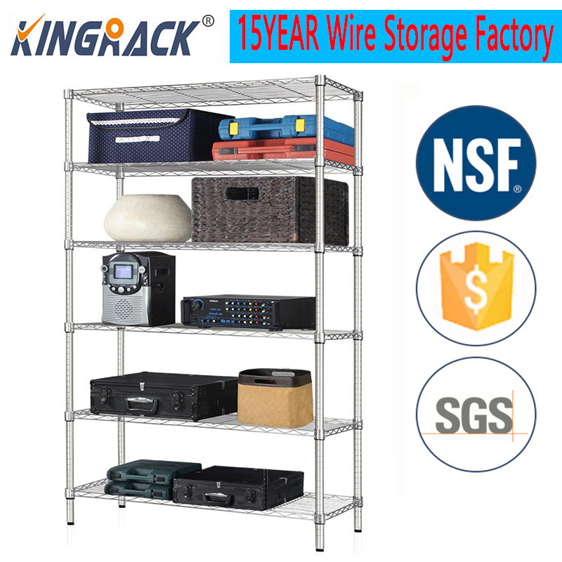 NSF Approval Heavy Duty Chrome 6 Tiers Commercial Storage Wire Steel Shelving