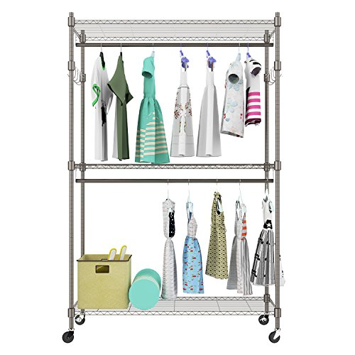 Heavy Duty Rolling Garment Rack 3-Tiers Wire Shelving