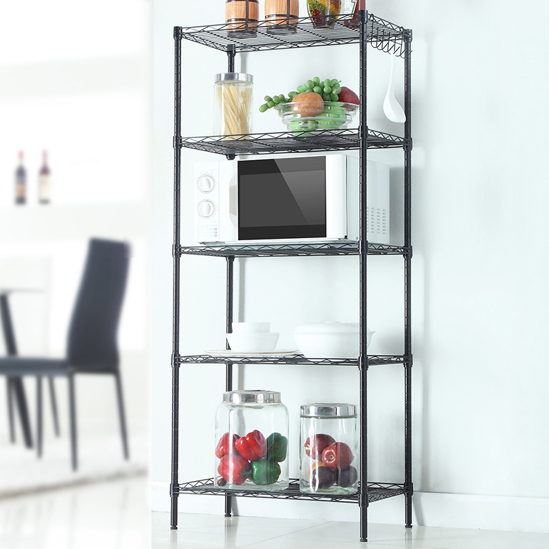 5-Wire Shelving Metal Storage Rack Adjustable Shelves, Standing Storage Shelf Units for Bathroom Kitchen Pantry Closet Black