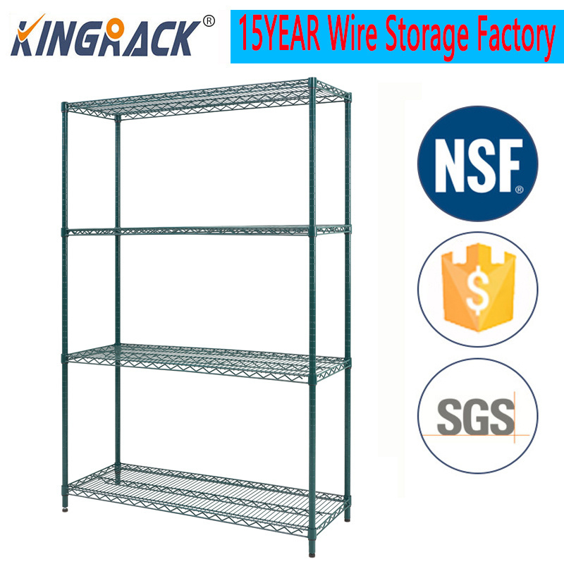 4 Tier Green Epoxy Metal Commercial Mobile Wire Shelving in Plant Growing Environment