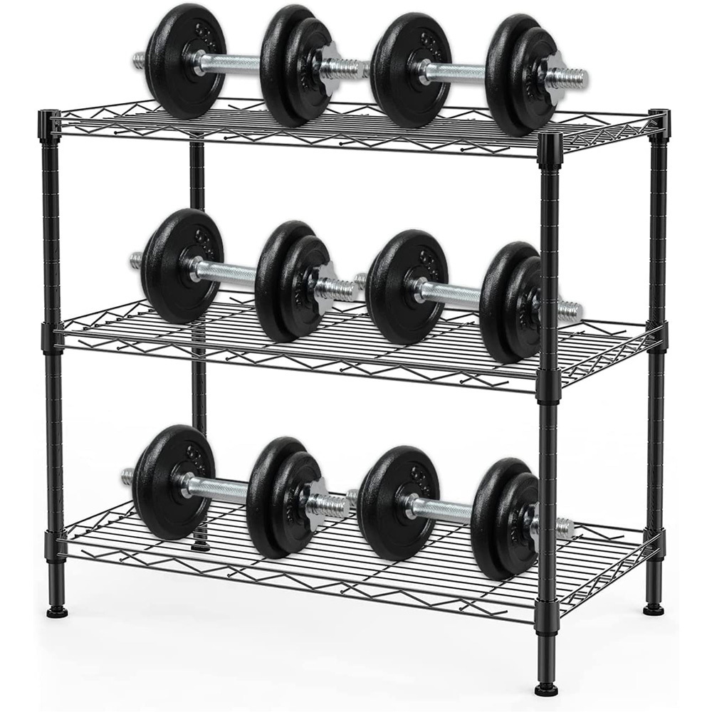 3 Tier Black Storage Shelf Wire Shelving Unit, Adjustable Metal Storage Rack for Kitchen Bathroom with Leveling Feet