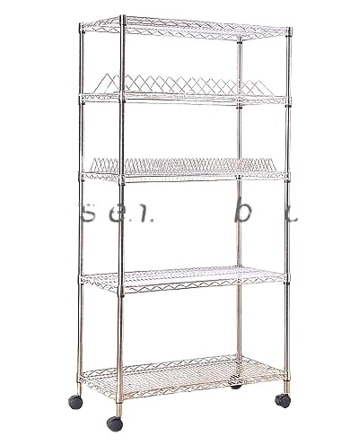 Mobile Chrome-Plated Hygienic Rack 5 Layers Restaurant Wire Shelving