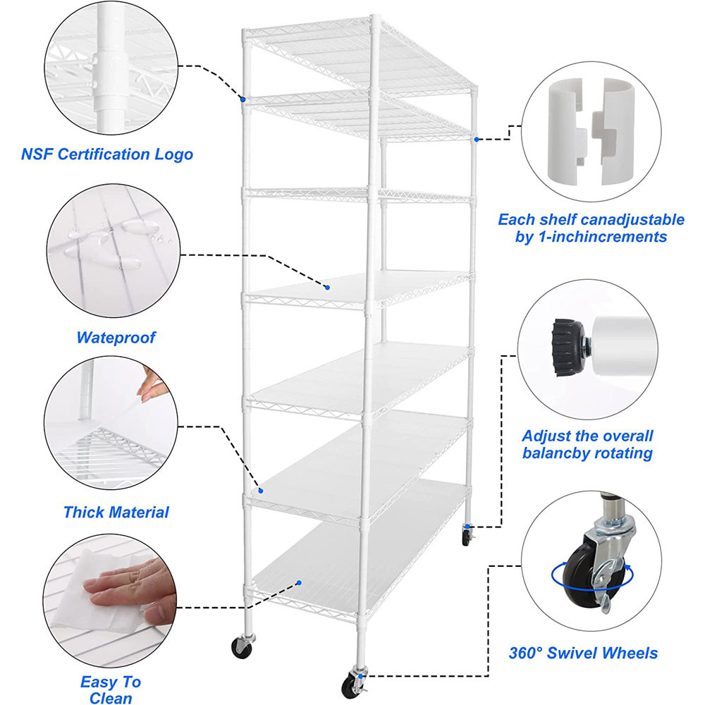 6 Tier Layer Shelf Adjustable Wire Metal Shelving Sliding office wire racking Industrial storage wire shelving