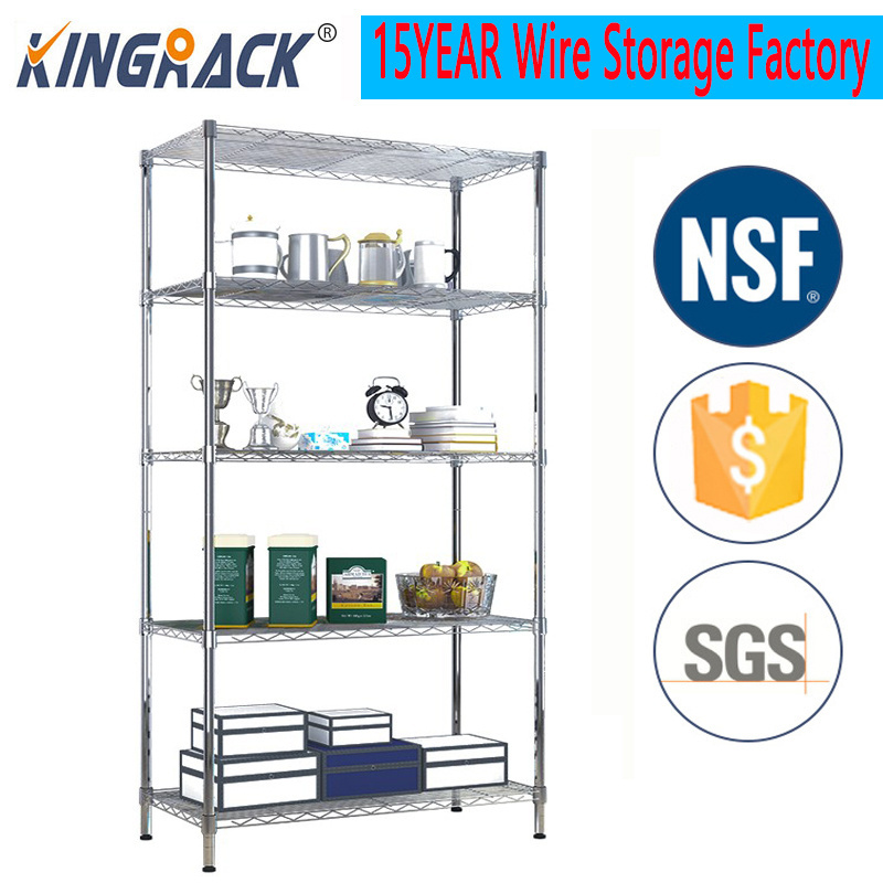 5-Tier NSF Wire Shelving With Hooks  Commercial Wire Shelf Rack Chrome Duty Utility Wire Rack