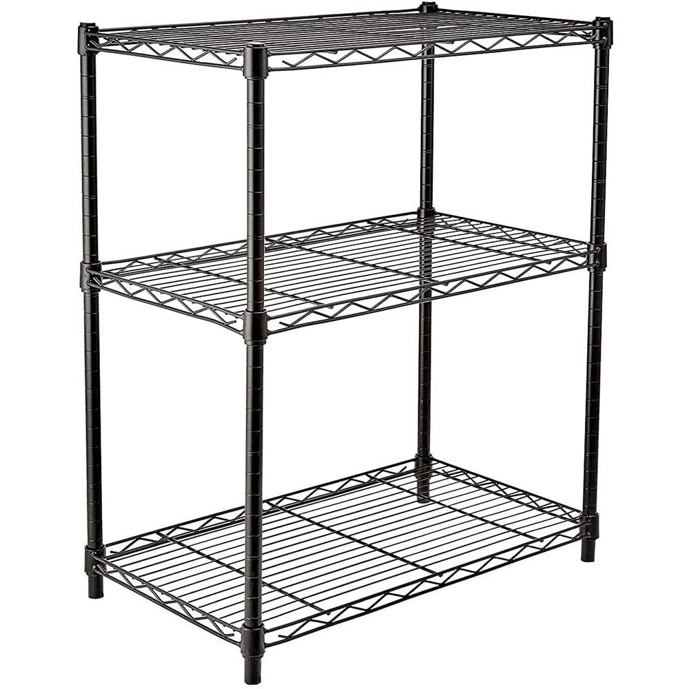 3 Tier Black Storage Shelf Wire Shelving Unit, Adjustable Metal Storage Rack for Kitchen Bathroom with Leveling Feet