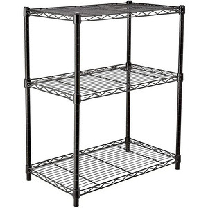 3 Tier Black Storage Shelf Wire Shelving Unit, Adjustable Metal Storage Rack for Kitchen Bathroom with Leveling Feet