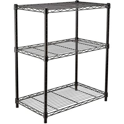 3 Tier Black Storage Shelf Wire Shelving Unit, Adjustable Metal Storage Rack for Kitchen Bathroom with Leveling Feet