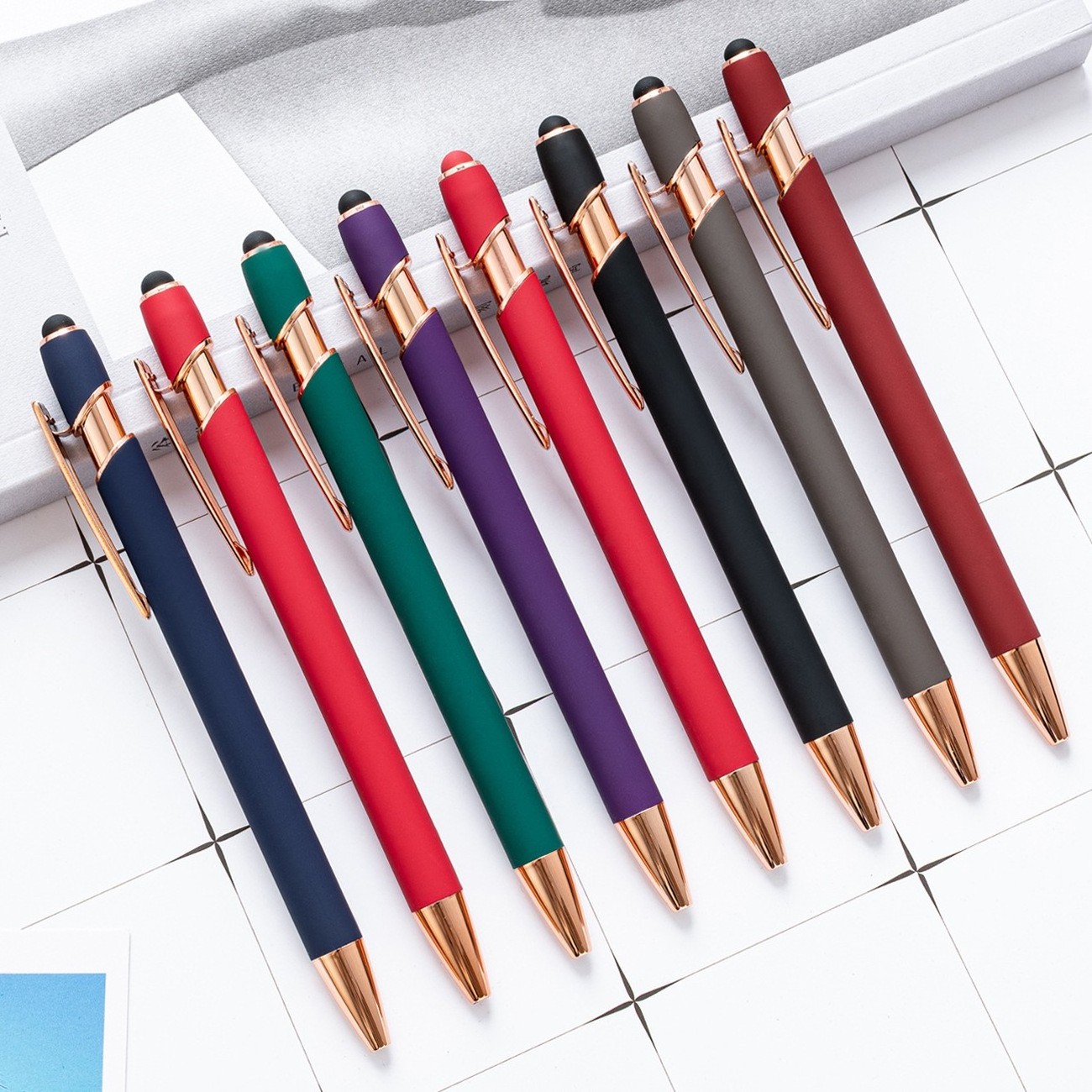 Affordable Rose Gold 2 in 1 Metal Ballpoint Pen Dual-use Stylus Writing Pens Laser Engraving LOGO for Advertising Promotion Pens