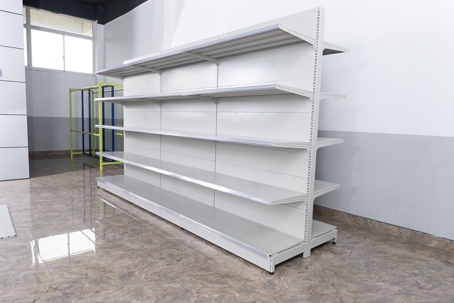 Customized size supermarket shelf gondola display stand metal shelving