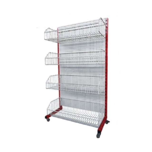 Hot Sale Wire Mesh Display Rack Single Side Shelf With Hanging Basket