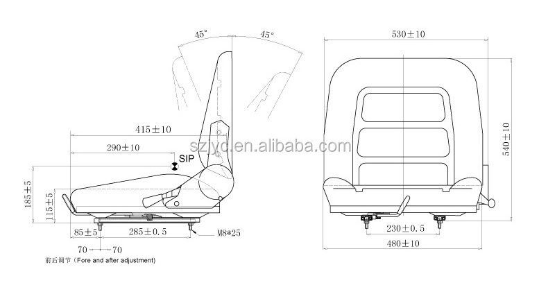 Chinese Backrest Adjustable Forklift Seat PVC Cover With Armrest Safety Belt YH-16