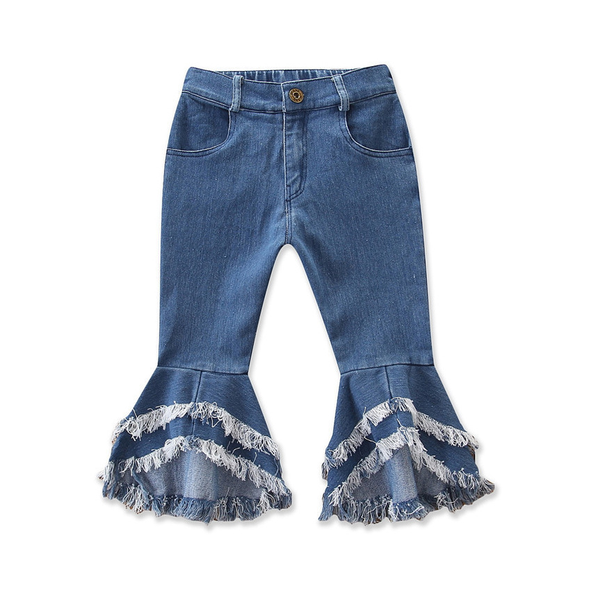 Wholesale Kids Daily Wear Children Ruffle Pants Baby Girl Tassel Bell Bottom Jeans