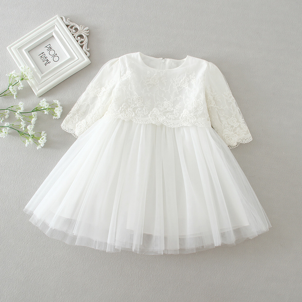 Hot Sale long sleeve white baptism dress baby christening gowns for wholesale