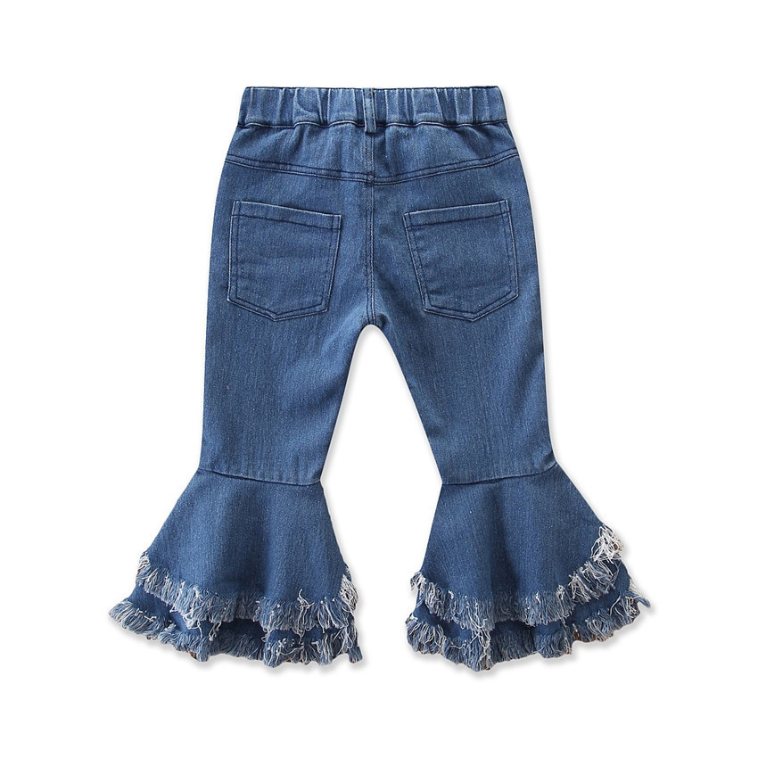 Wholesale Kids Daily Wear Children Ruffle Pants Baby Girl Tassel Bell Bottom Jeans