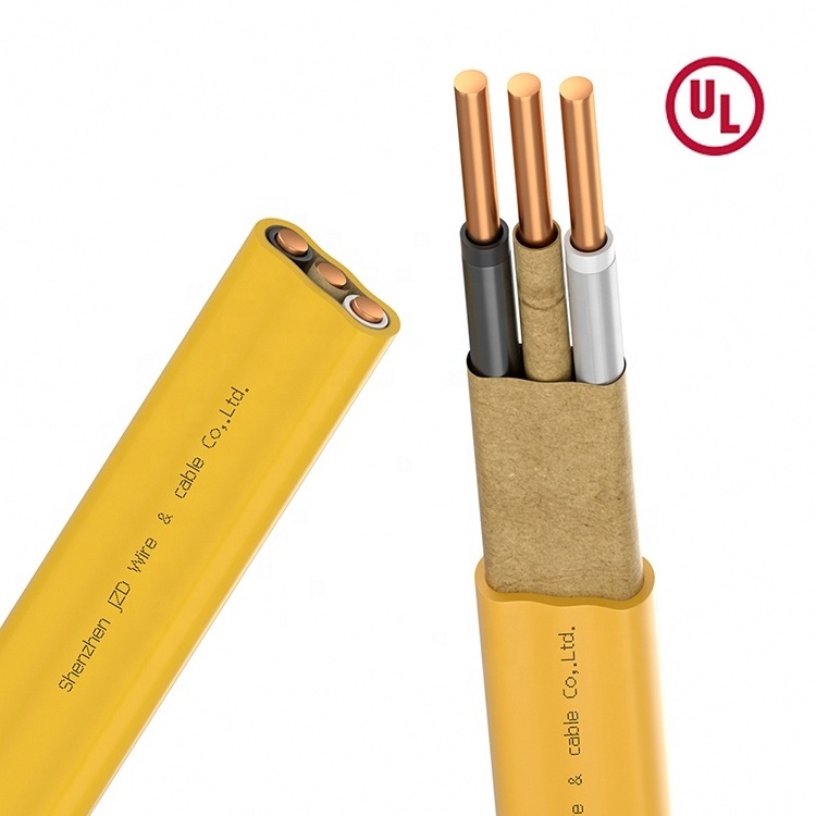 600V 3 Core Flat White Yellow Building Wire 14/2 14/3 12/2 10/2 8/2 6/2 4/2 W/G Solid Copper CU Electrical Cable