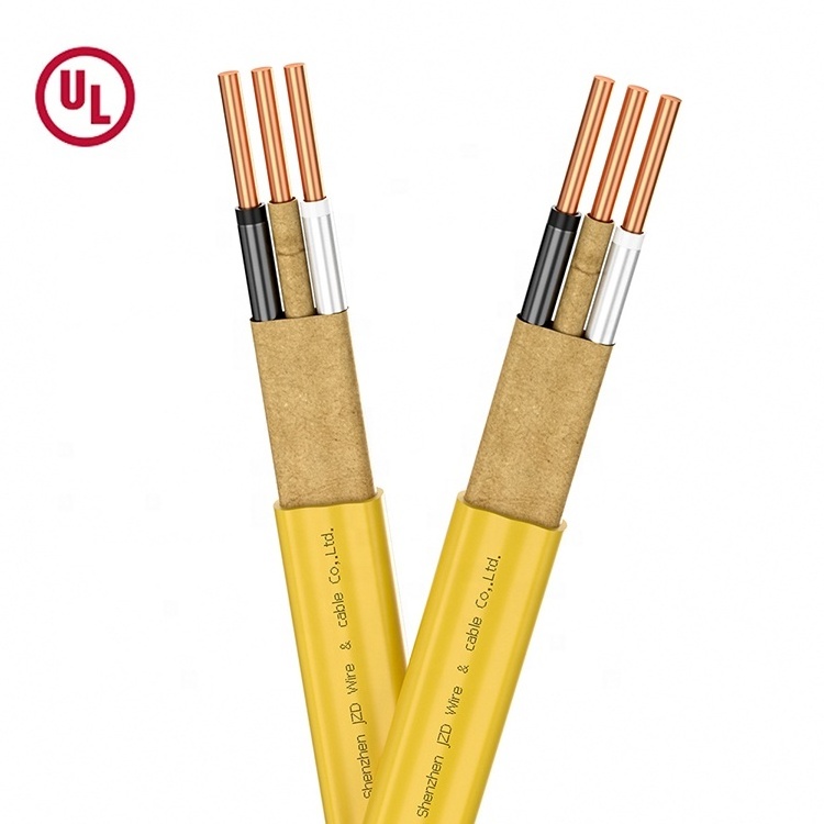 600V 3 Core Flat White Yellow Building Wire 14/2 14/3 12/2 10/2 8/2 6/2 4/2 W/G Solid Copper CU Electrical Cable