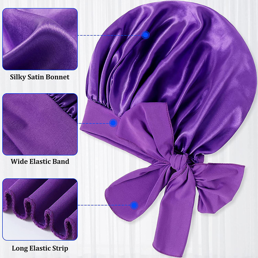 Factory Wholesale Hair Sleeping Designer Silk Custom Logo Bonnets  For Women