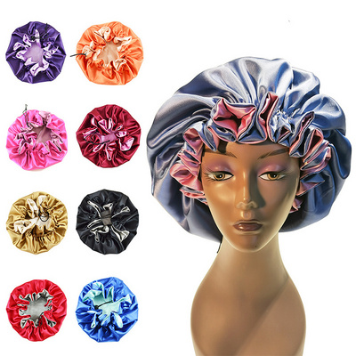 Factory Wholesale Hair Sleeping Designer Silk Custom Logo Bonnets  For Women