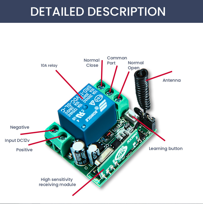 Hot selling 12v mini wireless control with remote control switch for lighting 433MHz RF Switch