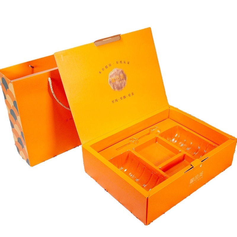 custom luxury printing biodegradable orange color compact paper gift packaging box recycled cosmetic set packaging