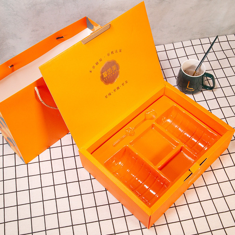 custom luxury printing biodegradable orange color compact paper gift packaging box recycled cosmetic set packaging