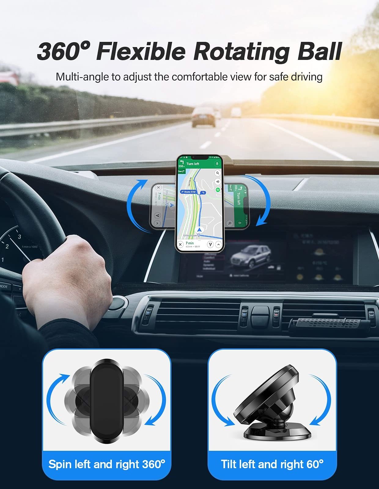 2 pack Magnetic Phone Holder 360 Adjustable Dashboard Car Mount Fits Samsung iPhone etc All Smartphones