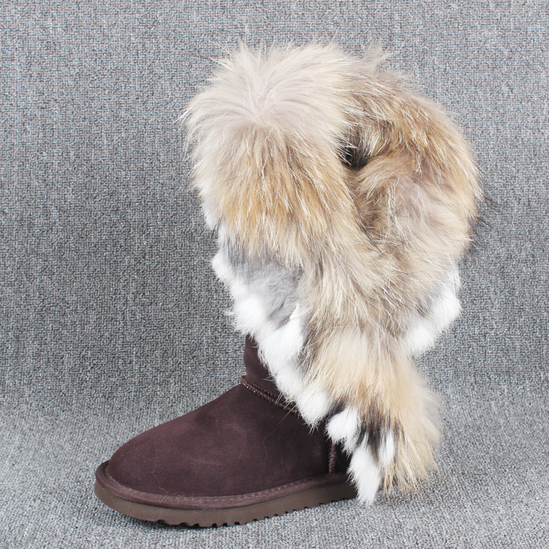 Dropshipping High Quality New Fashion Thigh High Boots Cowhide Fur Snow Boots For Women